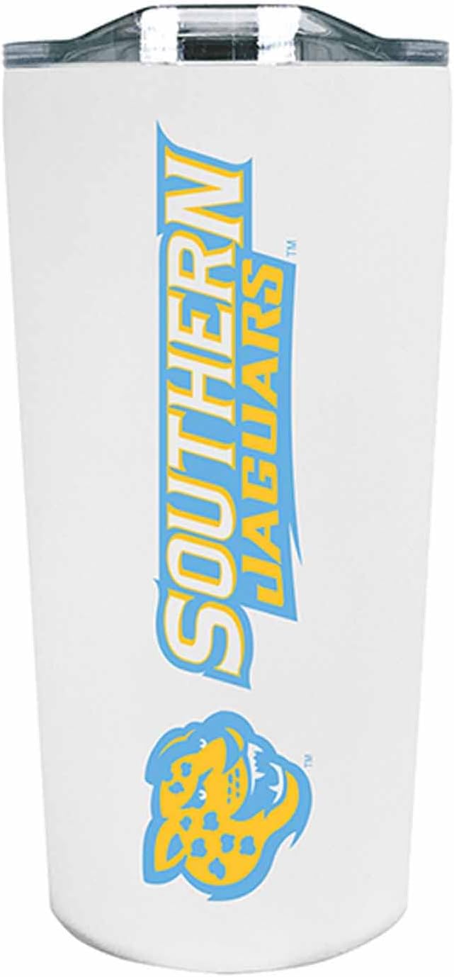 Campus Colors NCAA Stainless Steel Tumbler perfect for Gameday - 18 oz - Double Walled - Keeps Drinks Perfectly Insulated (Southern University - White)