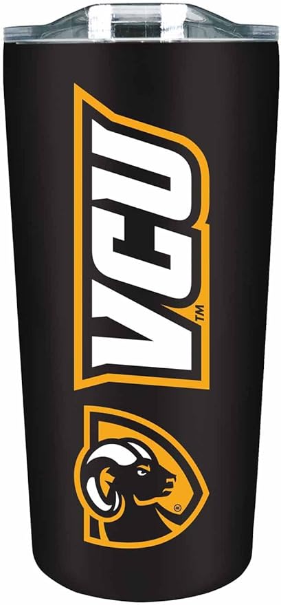 Campus Colors NCAA Stainless Steel Tumbler perfect for Gameday - 18 oz - Double Walled - Keeps Drinks Perfectly Insulated (VCU Rams - Black)