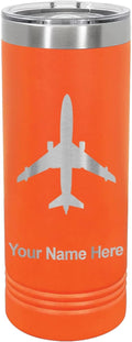 LaserGram 22oz Vacuum Insulated Skinny Tumbler, Jet Airplane, Personalized Engraving Included (Orange)