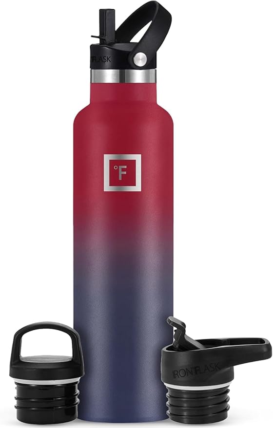 IRON °FLASK Camping & Hiking Hydration Flask with Straw, BPA-Free Insulated Stainless Steel Sports Water Bottle - 24 oz Dark Rainbow