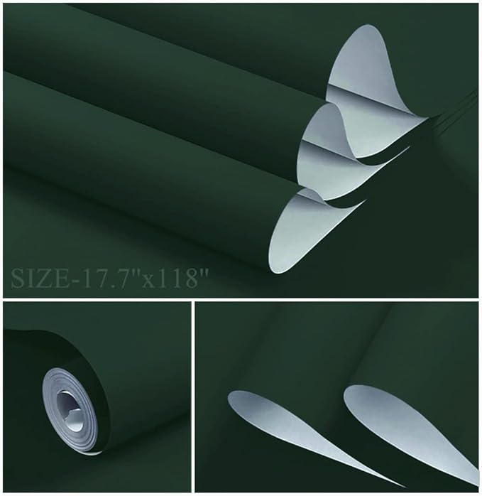 Dimoon 236''x17.7'' Dark Green Peel and Stick Wallpaper Contact Paper Modern - Image 2