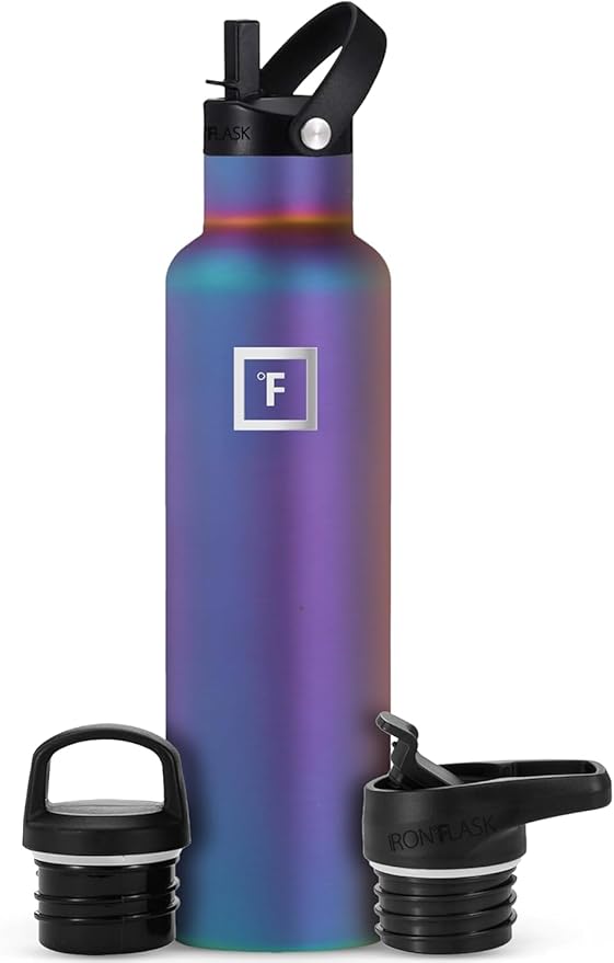 IRON °FLASK Camping & Hiking Hydration Flask with Straw, BPA-Free Insulated Stainless Steel Sports Water Bottle - 24 oz Aurora