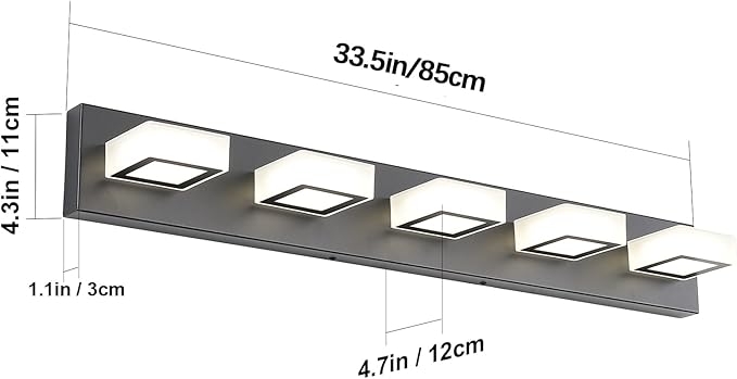 Ralbay Modern Black Bathroom Lighting Fixtures 5 Lights Adjustable Acrylic - Image 6