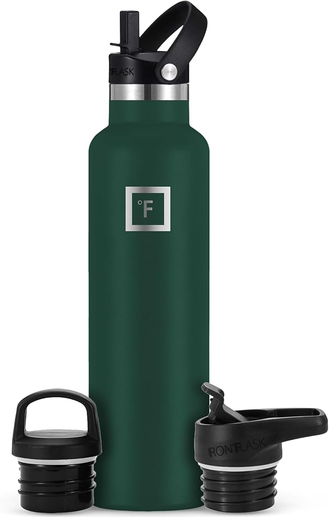 IRON °FLASK Camping & Hiking Hydration Flask with Straw, BPA-Free Insulated Stainless Steel Sports Water Bottle - 24 oz Dark Pine