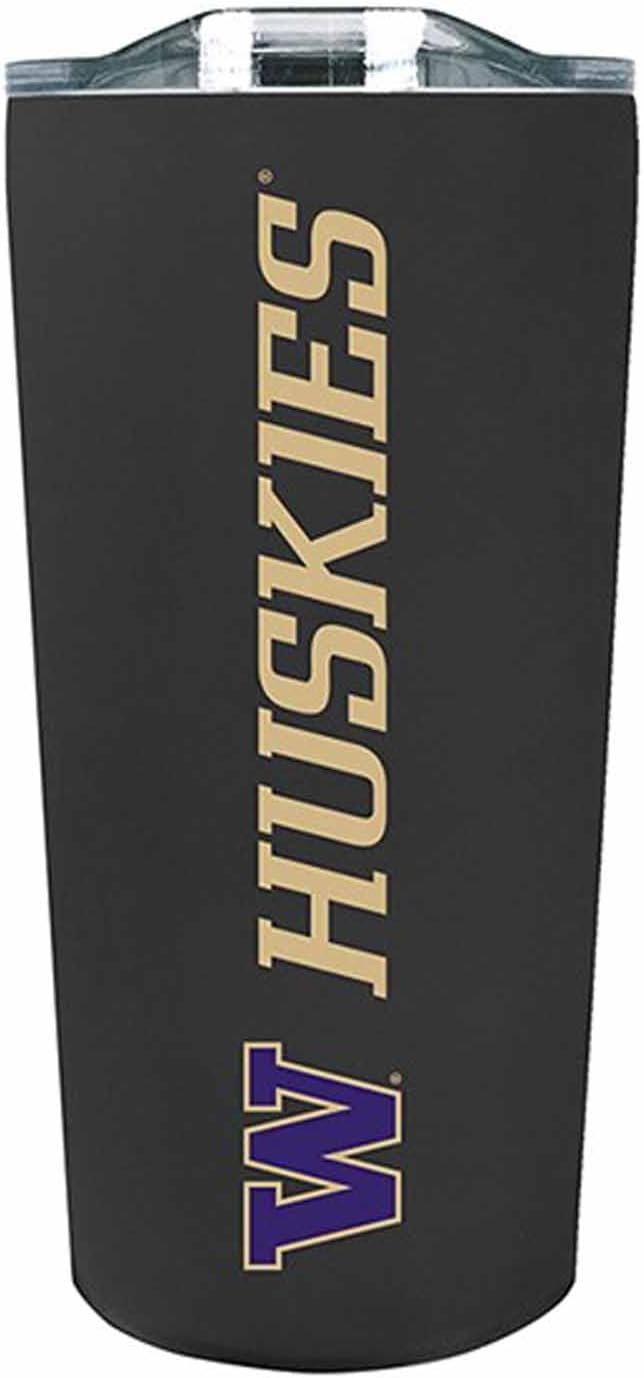 Campus Colors NCAA Stainless Steel Tumbler perfect for Gameday - 18 oz - Double Walled - Keeps Drinks Perfectly Insulated (Washington Huskies - Black)