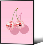 Funky Pink Cherry Poster Retro Disco Ball Canvas Wall Art 12X16 inch Black by Unknown