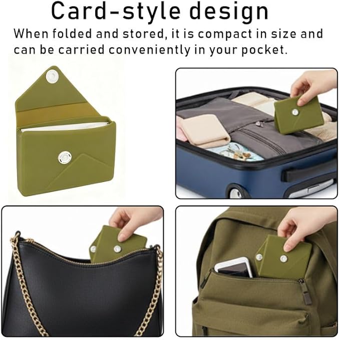 Collapsible Silicone Travel Cup, Olive Green, Foldable Design with Snap Closure, Portable Drinking Container
