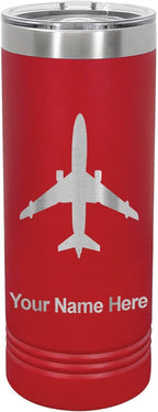 LaserGram 22oz Vacuum Insulated Skinny Tumbler, Jet Airplane, Personalized Engraving Included (Red)