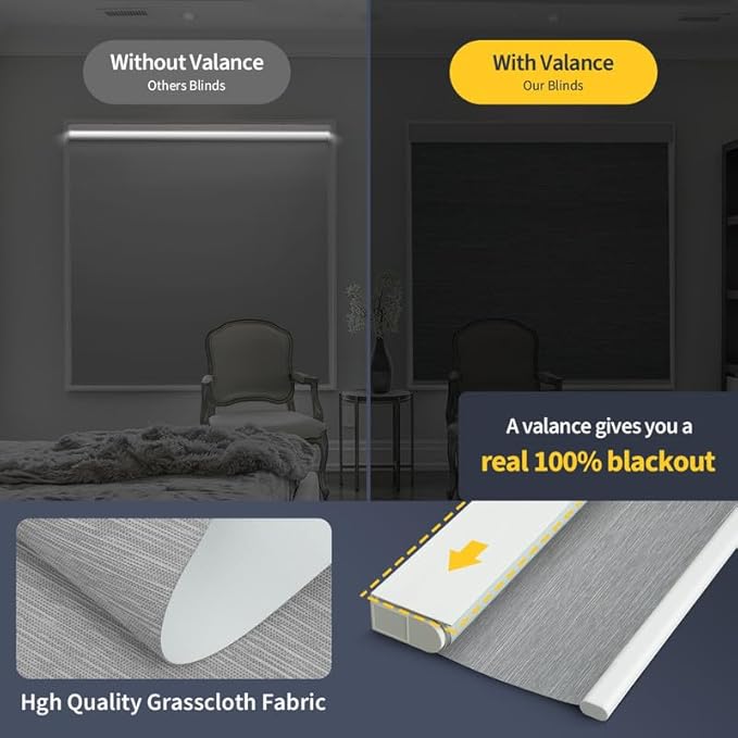 Motorized Smart Blinds With Remote, Grasscloth Fabric Roller Shades With - Image 2