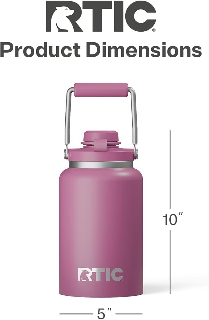 RTIC Half Gallon Outback Jug, Stainless Steel, Ceramic Lined Insulated Water Bottle with Lid and Handle, BPA-Free, Double Wall Vacuum Insulation, Orchid