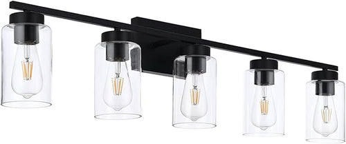 5 Light Bathroom Vanity Light Fixtures, Matte Black Modern Wall Lights - Image 2