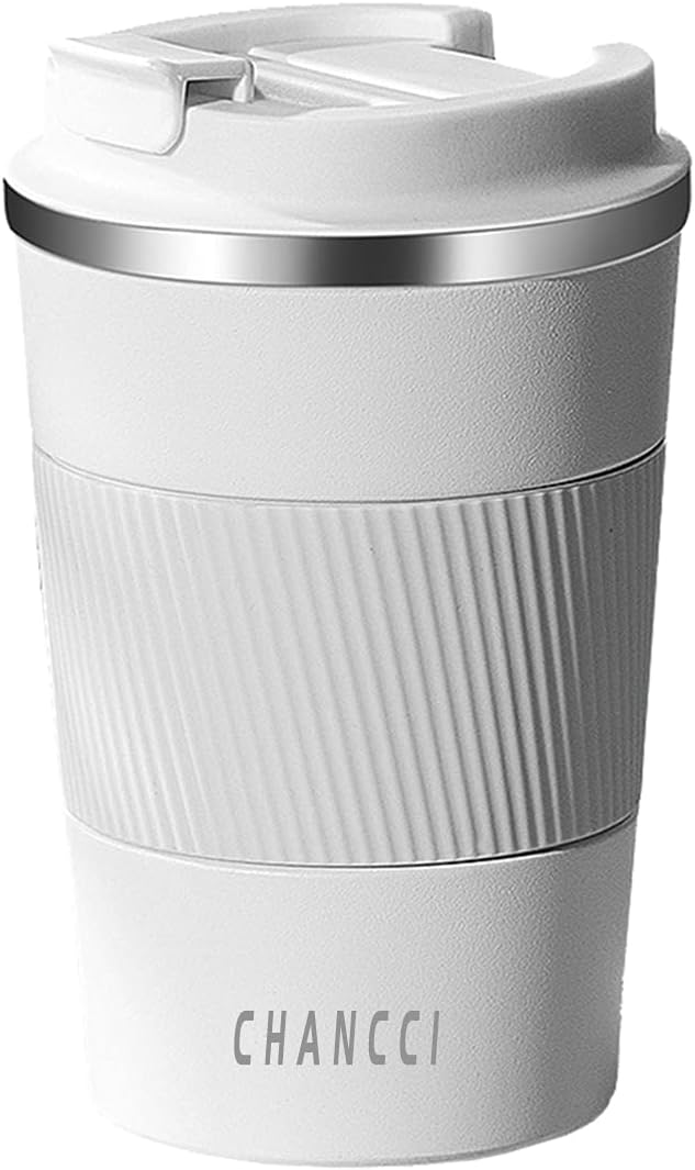 12oz Travel Coffee Mug Spill Proof, Insulated Coffee Mug with Lid, Leakproof Coffee Tumbler,Stainless Steel Vacuum Coffee Cup for Hot/Cold Drinks, Reusable Coffee Cup for Men Women -380ml,White