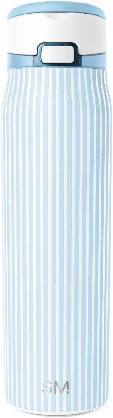 Simple Modern Mesa Loop Water Bottle with Covered Straw and Handle | 24oz Cup Holder Friendly Insulated Stainless Steel Bottles for Travel, Sports and School | Seaside Stripes