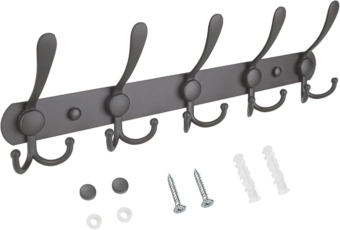 TICONN Wall Mounted Coat Rack, Five Heavy Duty Tri Hooks All Metal Construction by TICONN