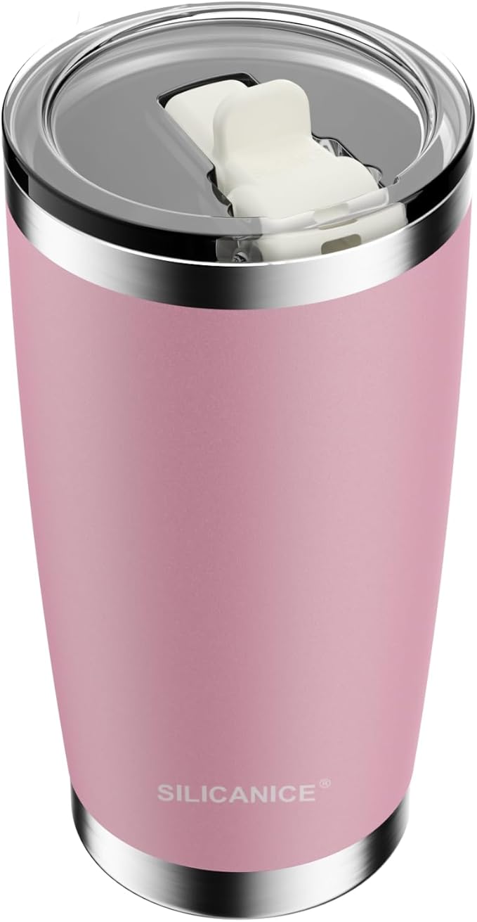 Easy Clean Pro 20 Ounce Coffee Tumbler with Removable Flip Straw, Leak Resistant, Reusable Insulated Stainless Steel, Lipstick residue washable, Gifts for kid, Women & Girl -Pink sand