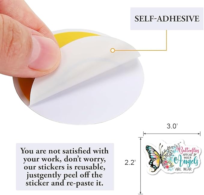 Butterflies Appear When Angels are Near Stickers 3Pcs Inspirational Motivational Gifts Stickers Vinyl Waterproof - No Fade, Used for Notebook, Tumbler, Laptop and Water Bottle