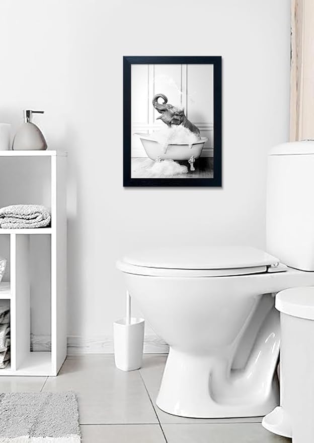 Framed Elephant Wall Art Black and White Bathroom Wall Decor Funny Animal - Image 9