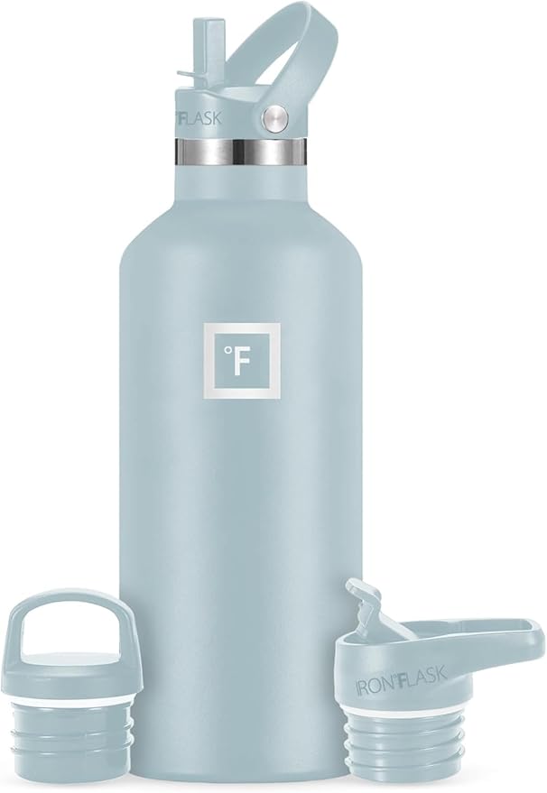 IRON °FLASK Camping & Hiking Hydration Flask with Straw, BPA-Free Insulated Stainless Steel Sports Water Bottle - 32 oz Morning Mist