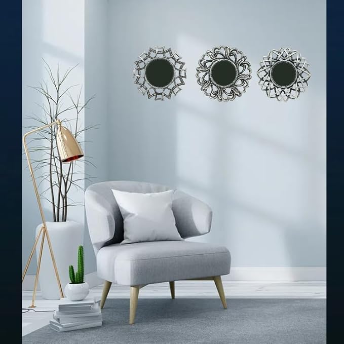 Retro Silver Mirrors for Wall Pack of 3. Round Mirrors. Decorative - Image 2