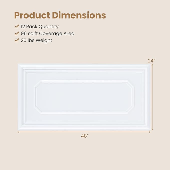 Giantex 12 Pack PVC Wall Panels, Glue Up or Drop Ceiling Panel, Waterproof 3D - Image 7