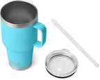 YETI Rambler 35 oz Tumbler with Handle and Straw Lid, Travel Mug Water Tumbler, Vacuum Insulated Cup with Handle, Stainless Steel, Reef Blue