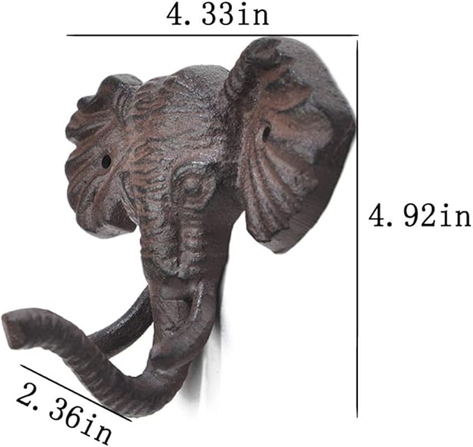 Antiqued Reproduction Cast Iron Elephant Head Single Hook Hanger Animal Shaped - Image 2