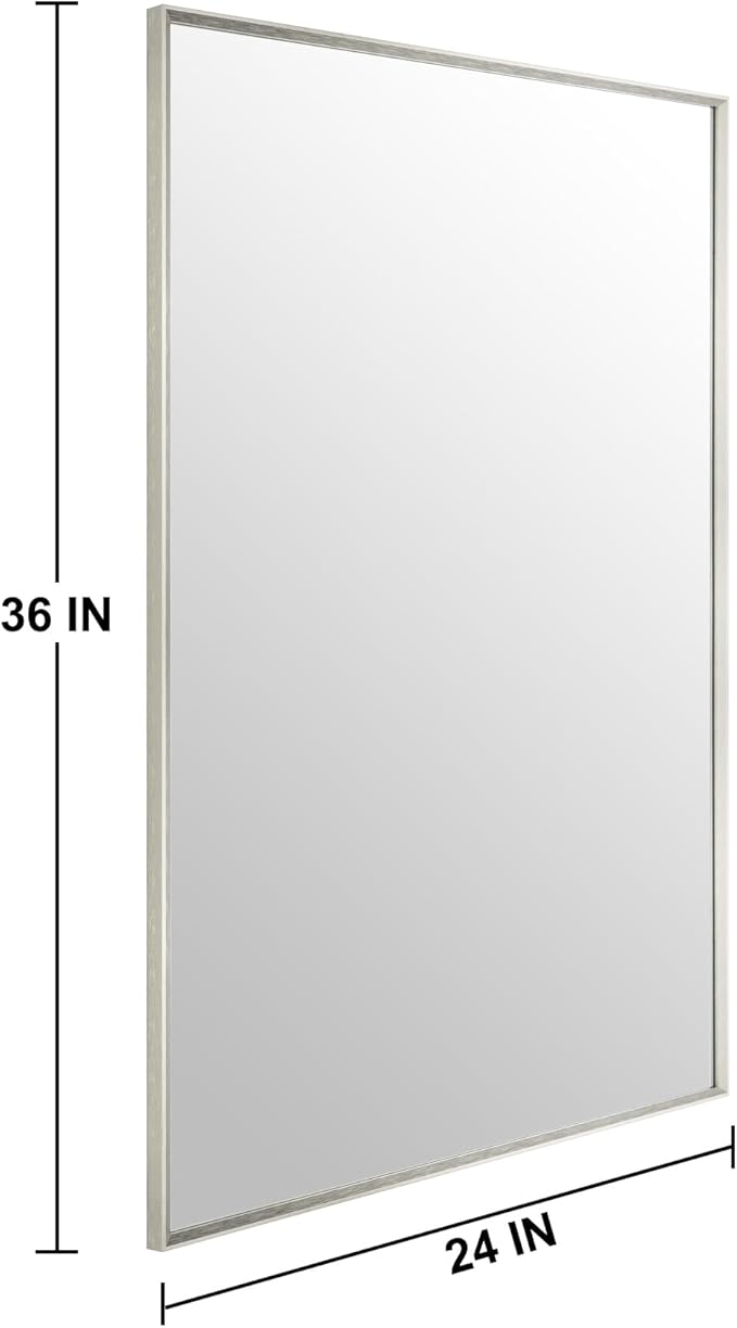 Bathroom Mirror for Wall, 36x24 Inch Metal Framed Mirror, Brushed Nickel - Image 5
