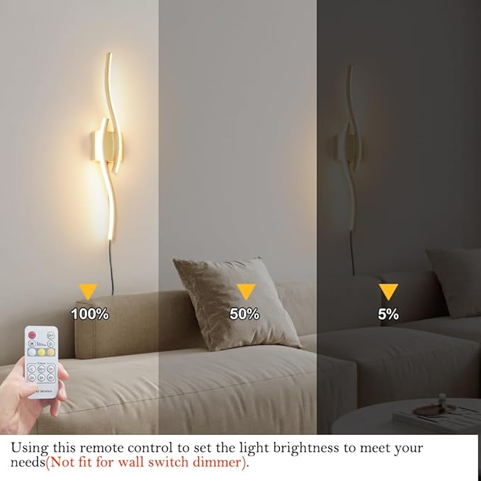 Daunton Modern Gold Plug in Wall Sconce Set of 2, Indoor Dimmable Light Fixture - Image 7