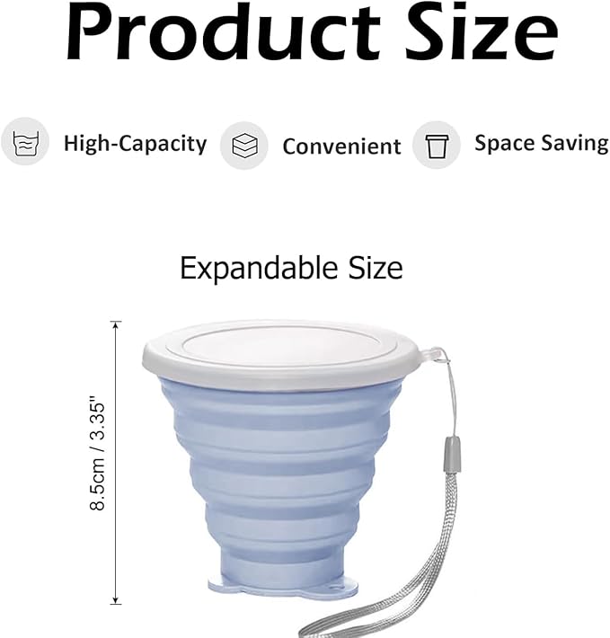 Silicone Collapsible Cup,Collapsible Cups for Camping,Folding Cup with Lids,Collapsible Coffee Cup,Reusable Drinking Mugs Cup (Blue)