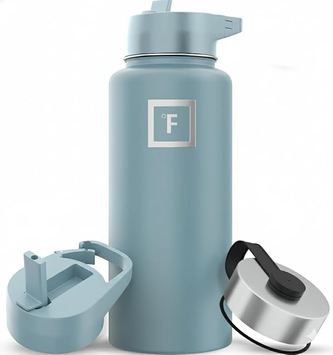 IRON °FLASK Camping & Hiking Hydration Flask with Straw, Wide Mouth Insulated Stainless Steel Sports Water Bottle - 32 oz Elemental Gray