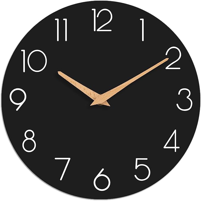 cicininc Wall Clock, 14 Inch Wooden Silent Non-Ticking, Decorative Battery by CICININCOfficial