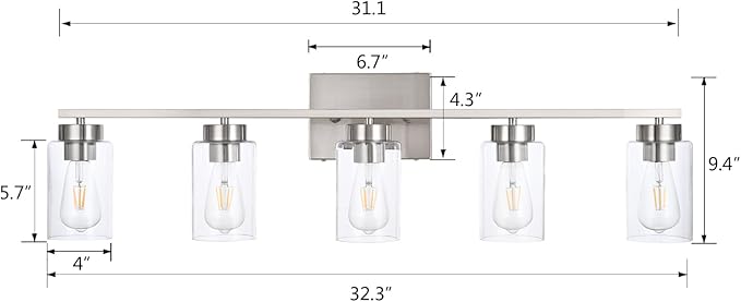 5 Light Bathroom Vanity Light Fixtures, Brush Nickel Modern Wall Lights - Image 3