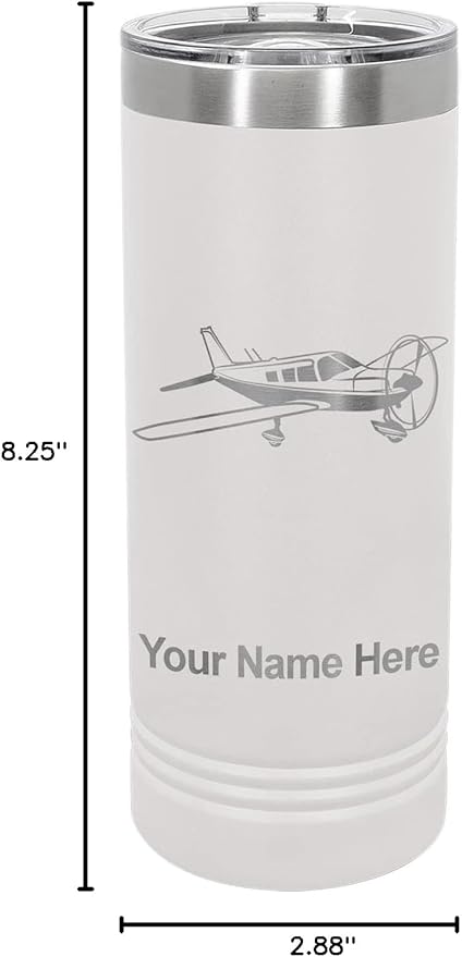 LaserGram 22oz Vacuum Insulated Skinny Tumbler, Low Wing Airplane, Personalized Engraving Included (White)