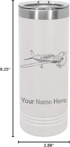 LaserGram 22oz Vacuum Insulated Skinny Tumbler, Low Wing Airplane, Personalized Engraving Included (White)