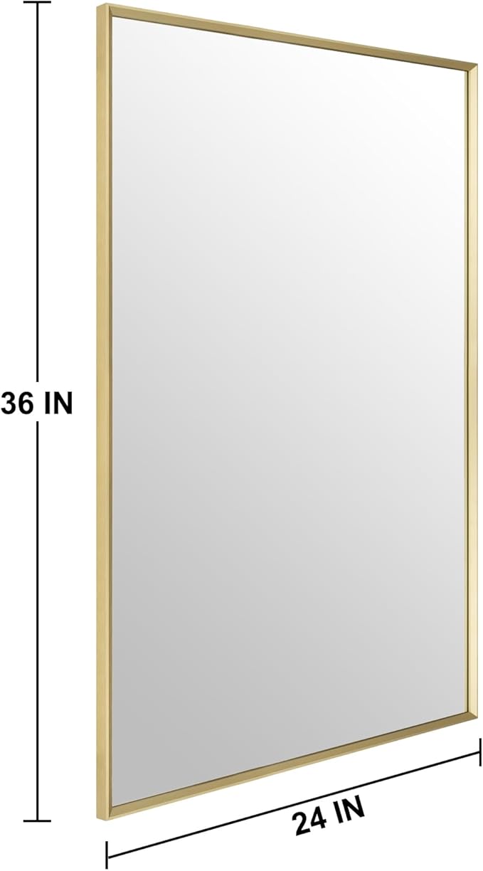 Bathroom Mirror for Wall, 36x24 Inch Metal Framed Mirror, Brushed Gold - Image 5