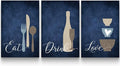 GUBIYU Premium Navy Blue Wall Art Set of 3, Large Dining Room Kitchen Signs by GUBIYU