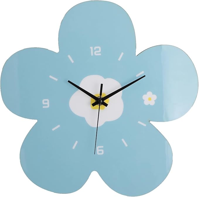 12 Inch Blue Flower Wall Clock Petal Design Wall Clock Silent Non Ticking Clock by funsec