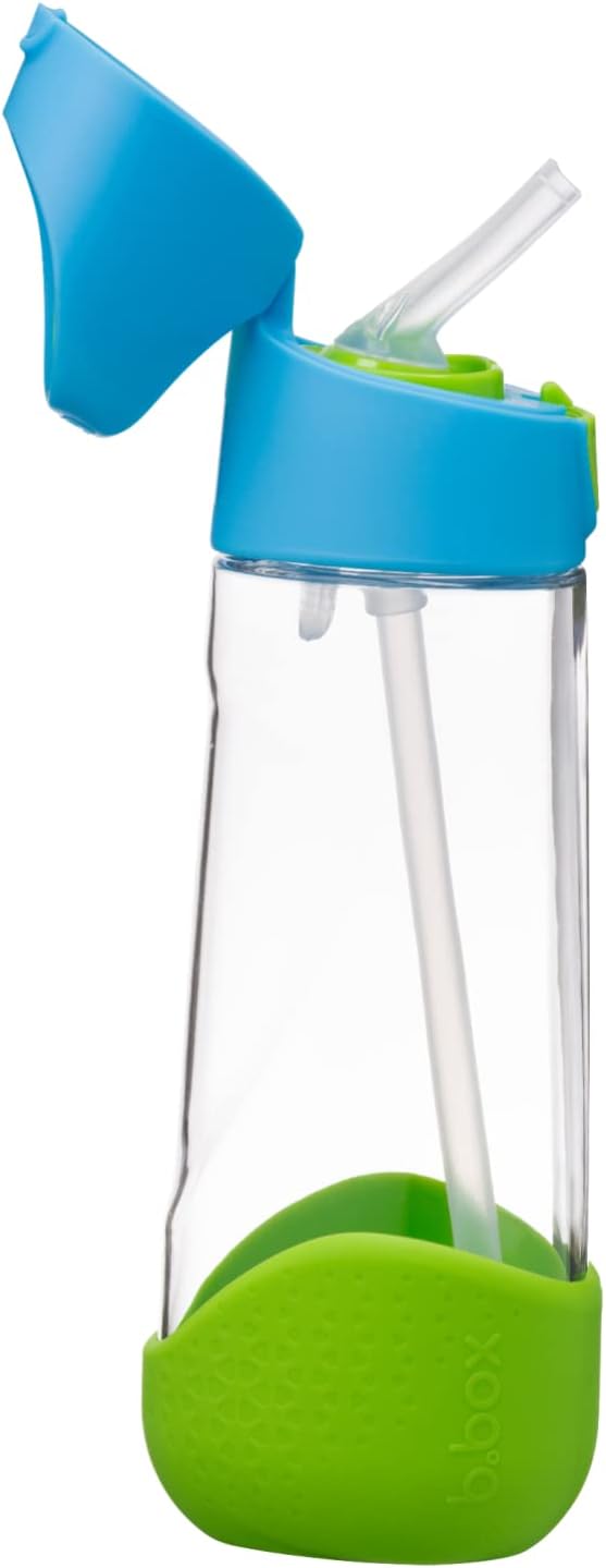 b.box 20oz Tritan Kids Water Bottle –Toddler Drink Bottle with Straw for School, Daycare, Travel w/Easy-Grip Triangular Design, Leak Proof Lid & Handle, BPA Free, Dishwasher Safe (Ocean Breeze)