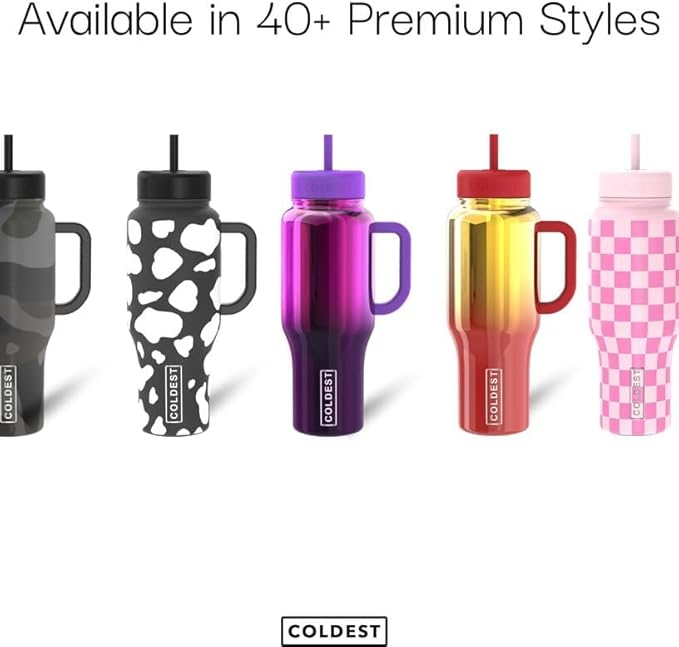 Coldest Tumbler with Handle and Straw - 100% Leak Proof Insulated Tumbler with Lid and Straw (3 Lids) - Stainless Steel Tumblers for Women & Men - Cup Holder Friendly Base, 36 oz (Seascape)