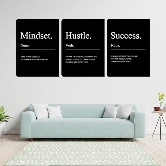 Motivational Wall Decor Black Mindset Canvas Wall Art Hustle Posters Prints - Image 2