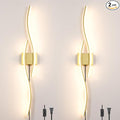 Daunton Modern Gold Plug in Wall Sconces Set of Two, RC Dimmable LED Plug in by Daunton