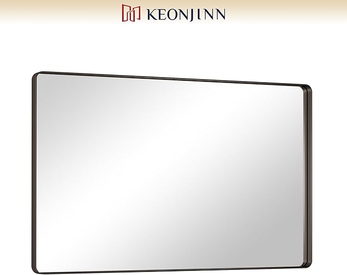 Keonjinn Black Bathroom Mirror for Over Sink, 48 x 30 Inch Rounded Rectangle - Image 9