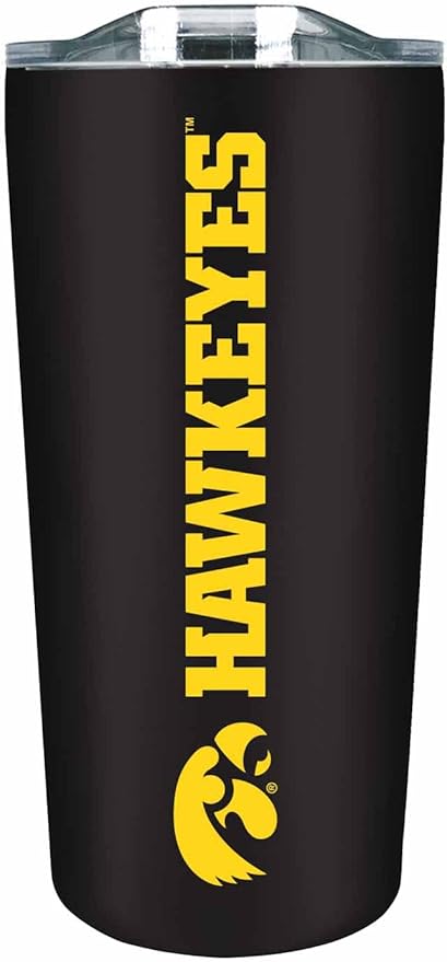 Campus Colors NCAA Stainless Steel Tumbler perfect for Gameday - 18 oz - Double Walled - Keeps Drinks Perfectly Insulated (Iowa Hawkeyes - Black)