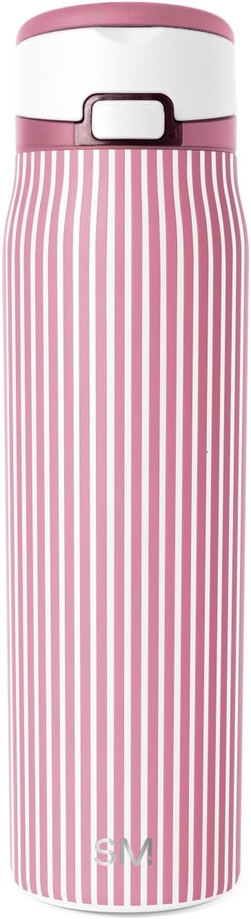 Simple Modern Mesa Loop Water Bottle with Covered Straw and Handle | 24oz Cup Holder Friendly Insulated Stainless Steel Bottles for Travel, Sports and School | Rose Stripes