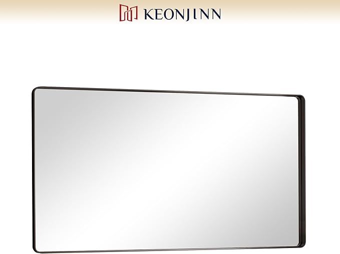 Keonjinn Black Bathroom Mirror, 55” x 30” Rounded Rectangle Sandblasted Finish - Image 9