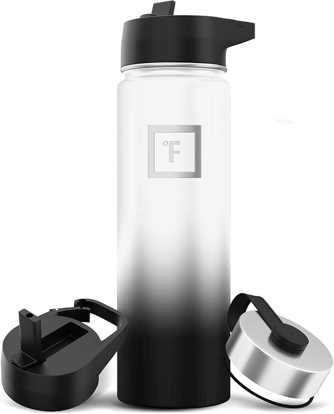IRON °FLASK Camping & Hiking Hydration Flask with Straw, Wide Mouth Insulated Stainless Steel Sports Water Bottle - 22 oz Day & Night
