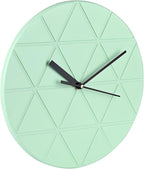 Mint Green Wooden Wall Clock 24cm Round Geometric Triangle Pattern MDF - Image 3