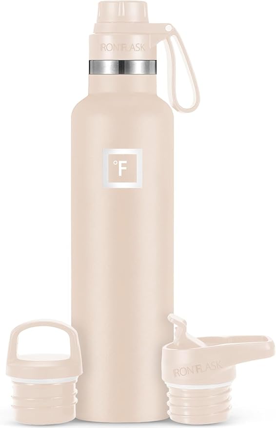 IRON °FLASK Camping & Hiking Hydration Flask with Spout, BPA-Free Insulated Stainless Steel Sports Water Bottle - 24 oz Sand