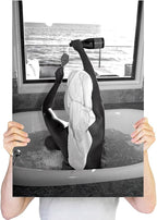 Trendy Black and White Posters Funny Woman Drinking Wine in Bathtub Wall Art - Image 3