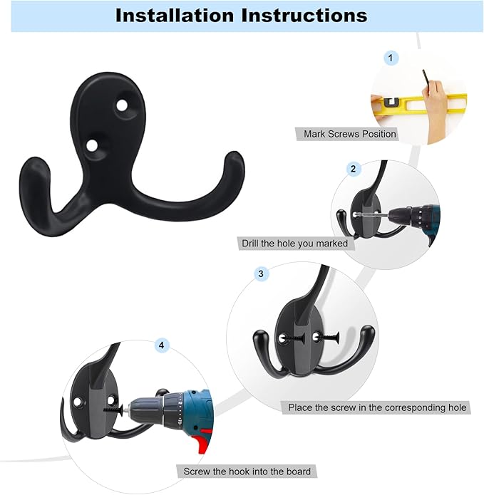 Kruodop 10 Pack Wall Hooks Wall Mounted Coat Hooks - Image 3